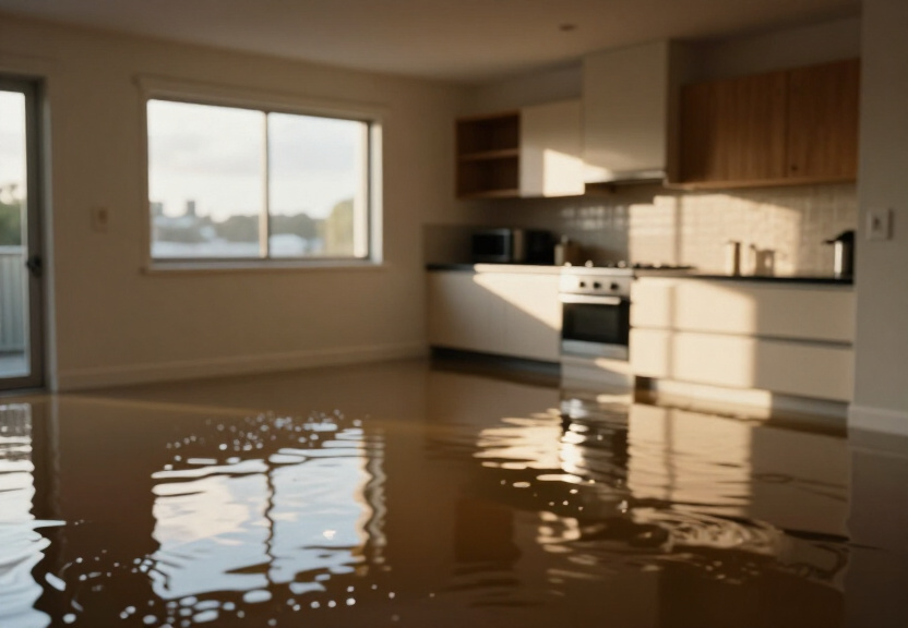 Flooded basement in a Petersham North property before cleanup